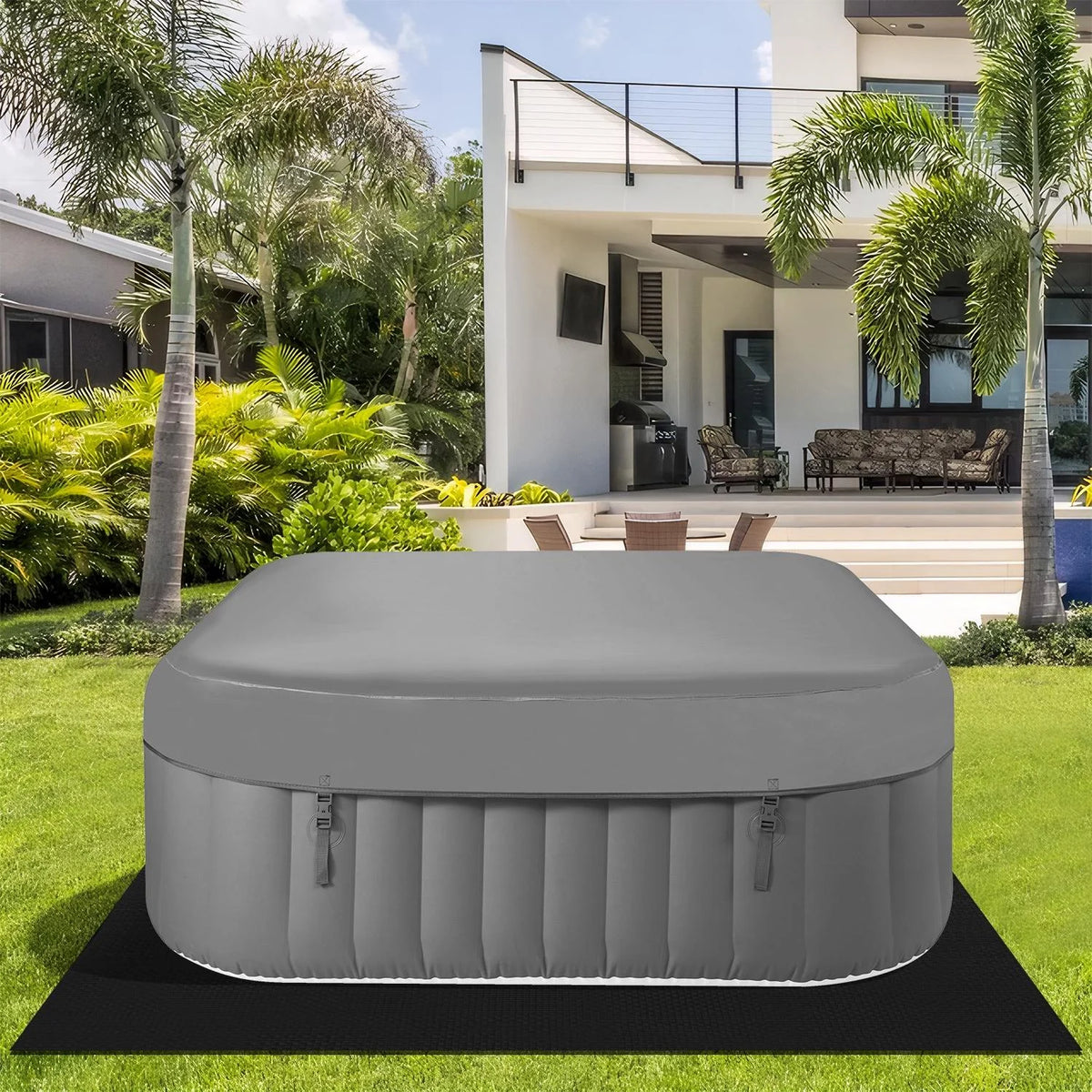 Hot Tub for 4-6 Person, Seizeen Outdoor Patio Large Inflatable Hot Tub Home SPA, with 130pcs Massage Jets, 910L, 4 Filters, 2 Cup Holders, Lockable Cover, Storage Bag, Max 104, 73in, Navy