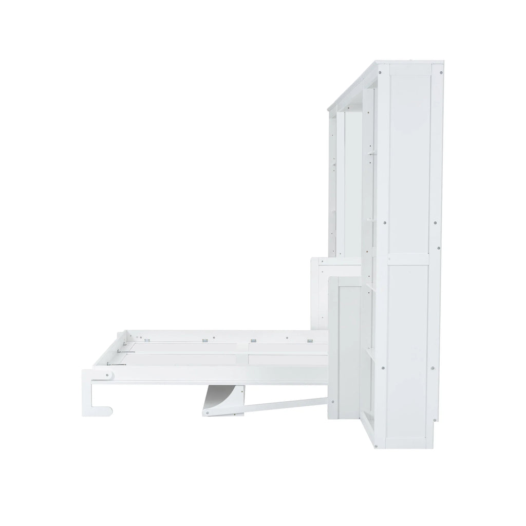Euroco Wood Full Size Murphy Bed with Desk and Shelves, Space-Saving Wall Bed for Bedroom