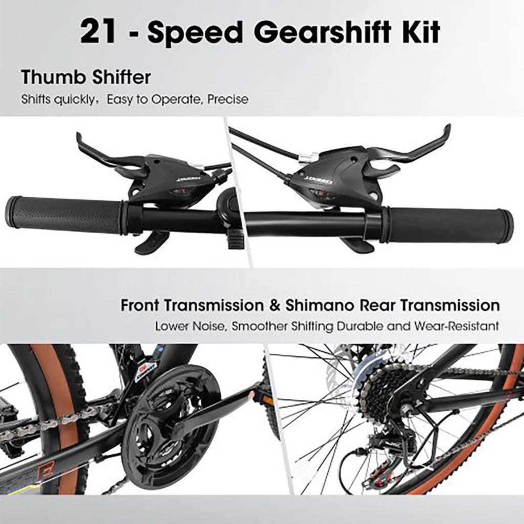 24 Inch Mountain Bike for Teenagers, High Carbon Steel Frame, Dual Full Suspension Mountain Bike, Mountain Tire, 21 Speed Mens Womens Outdoor Cycling, Birthday Gifts