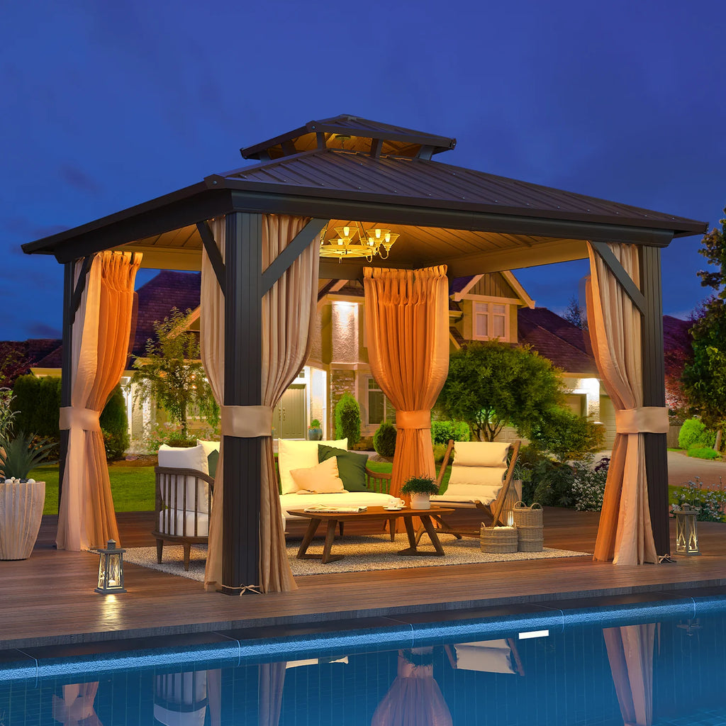EROMMY 10'x12' Hardtop Gazebo with Galvanized Steel Double Roof & Aluminum Frame