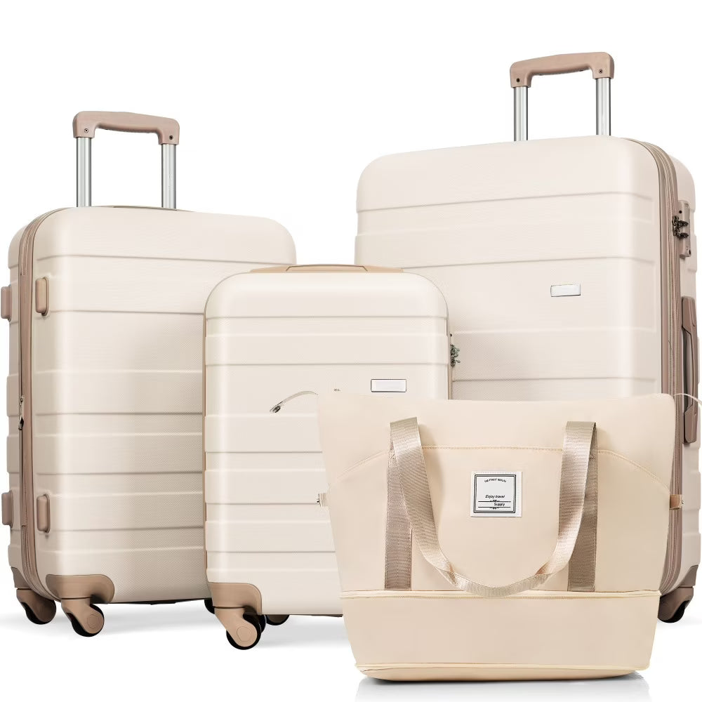 Luggage Sets 4 Piece,  ABS Durable Suitcase with Travel Bag, Carry On Luggage Suitcase Set with 360 Spinner Wheels