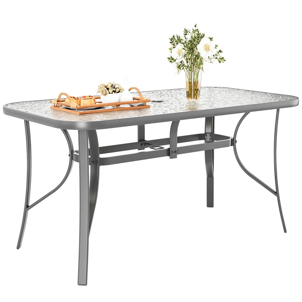Arlopu Patio Rectangular Tempered Glass Dining Table, All-Weather Use, Outdoor Table for Garden & Backyard