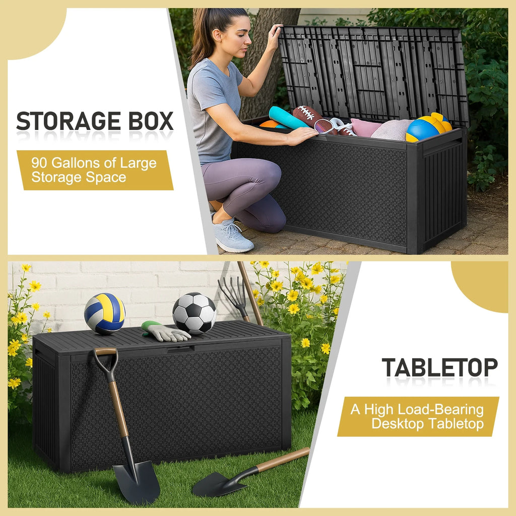 Ktaxon 90 gal Outdoor Garden Plastic Storage Deck Box Gray