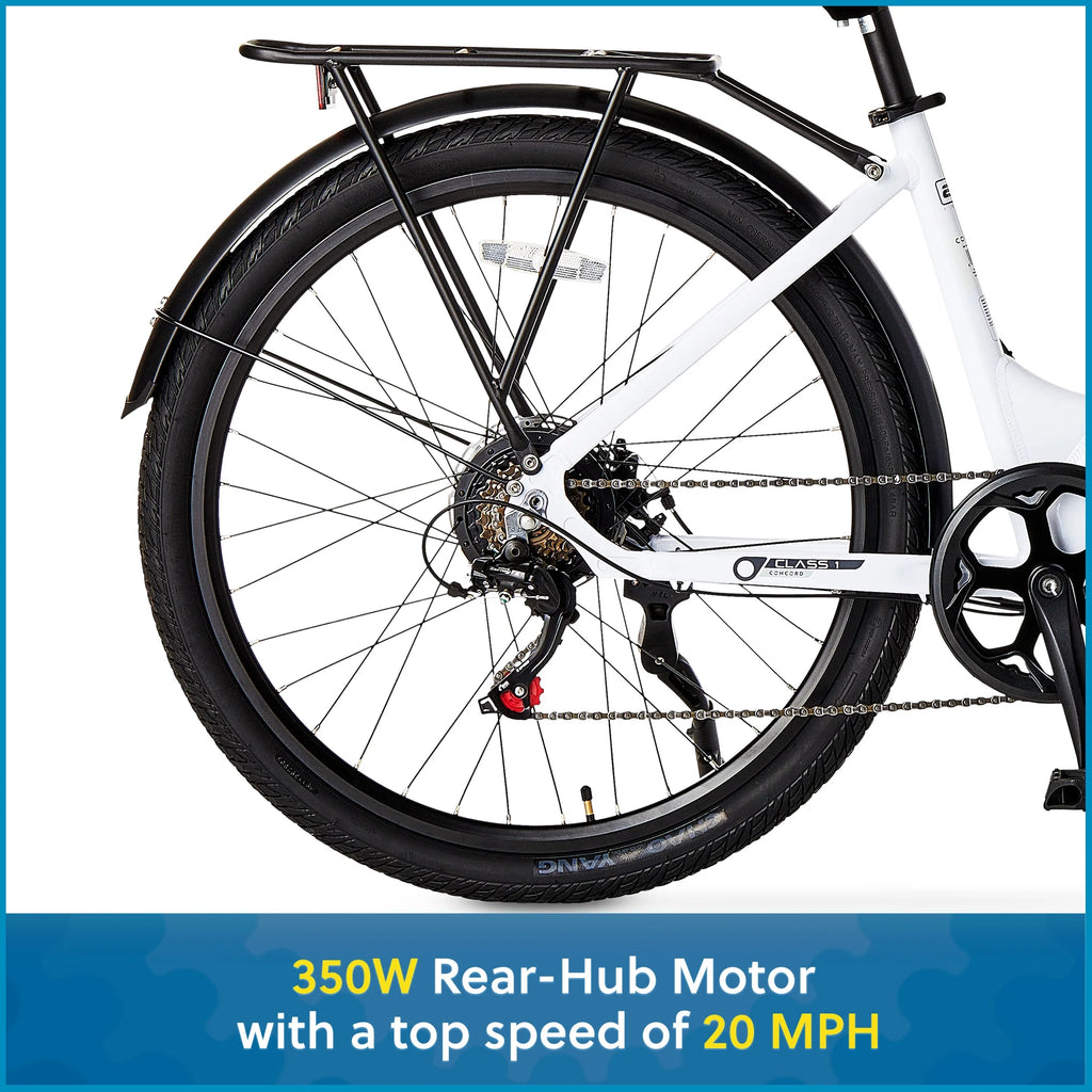 27.5" Concord Step-Thru Electric Commuter Bike, 36V, White, Fits Riders 5'1" - 6'1", Adult, Unisex