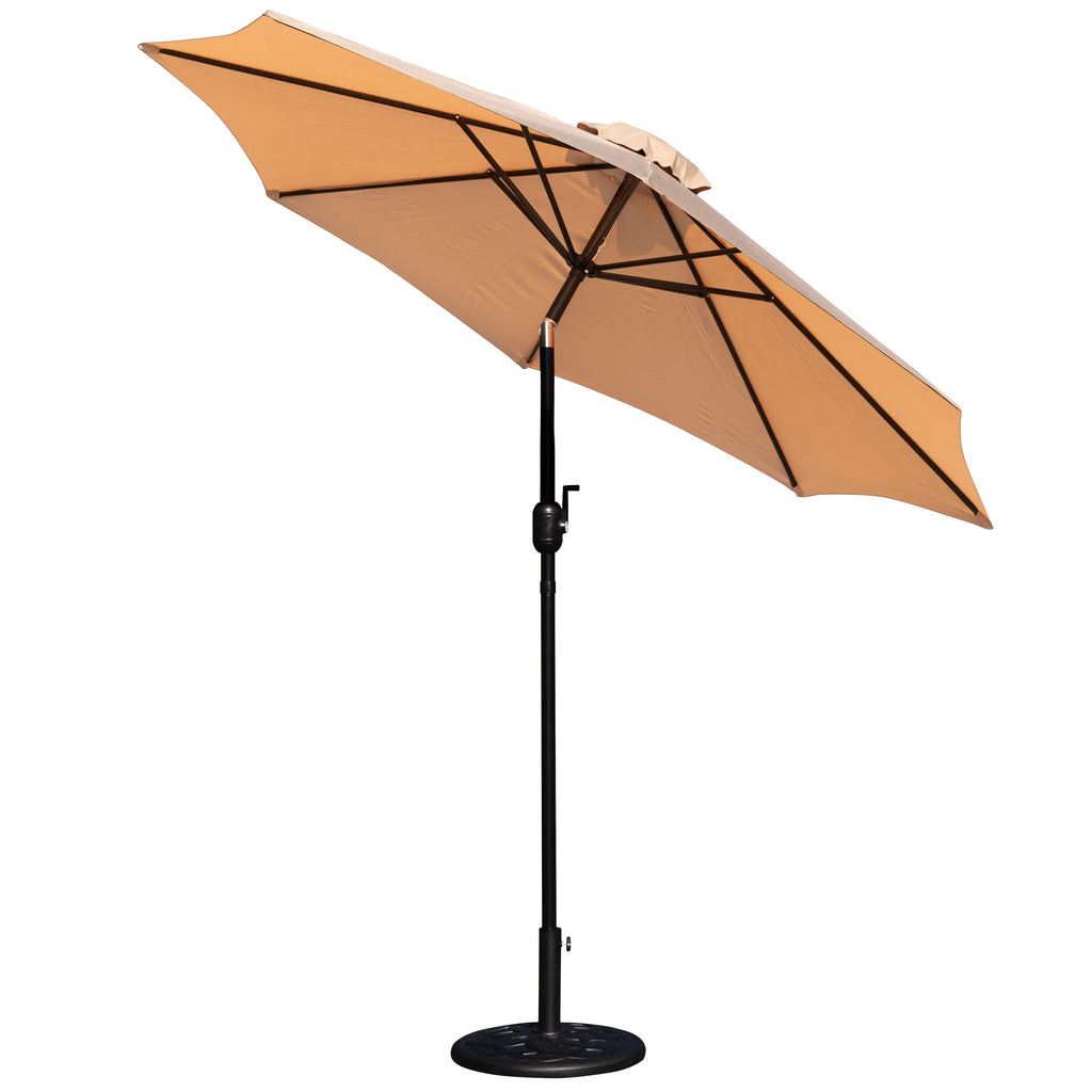 Merrick Lane Patio Umbrella with Base - 9' Tan Polyester Patio Umbrella - 30+ UV Protection - Waterproof Black Cement Base with 1.5" Diameter Aluminum Pole