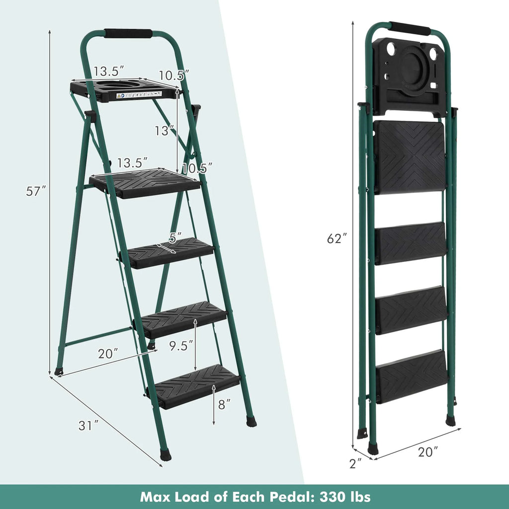 Costway 4 Step Ladder Folding Portable Anti-Slip Steel Step Stool 330lbs with Tool Platform