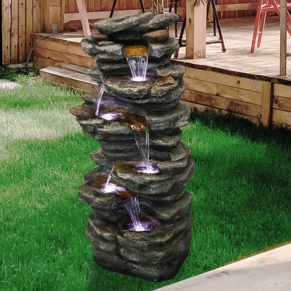 Willwolf Outdoor Water Fountain with LED Lights, 6-Tiered Electric Resin Waterfall for Garden Patio Lawn Yard and Porch