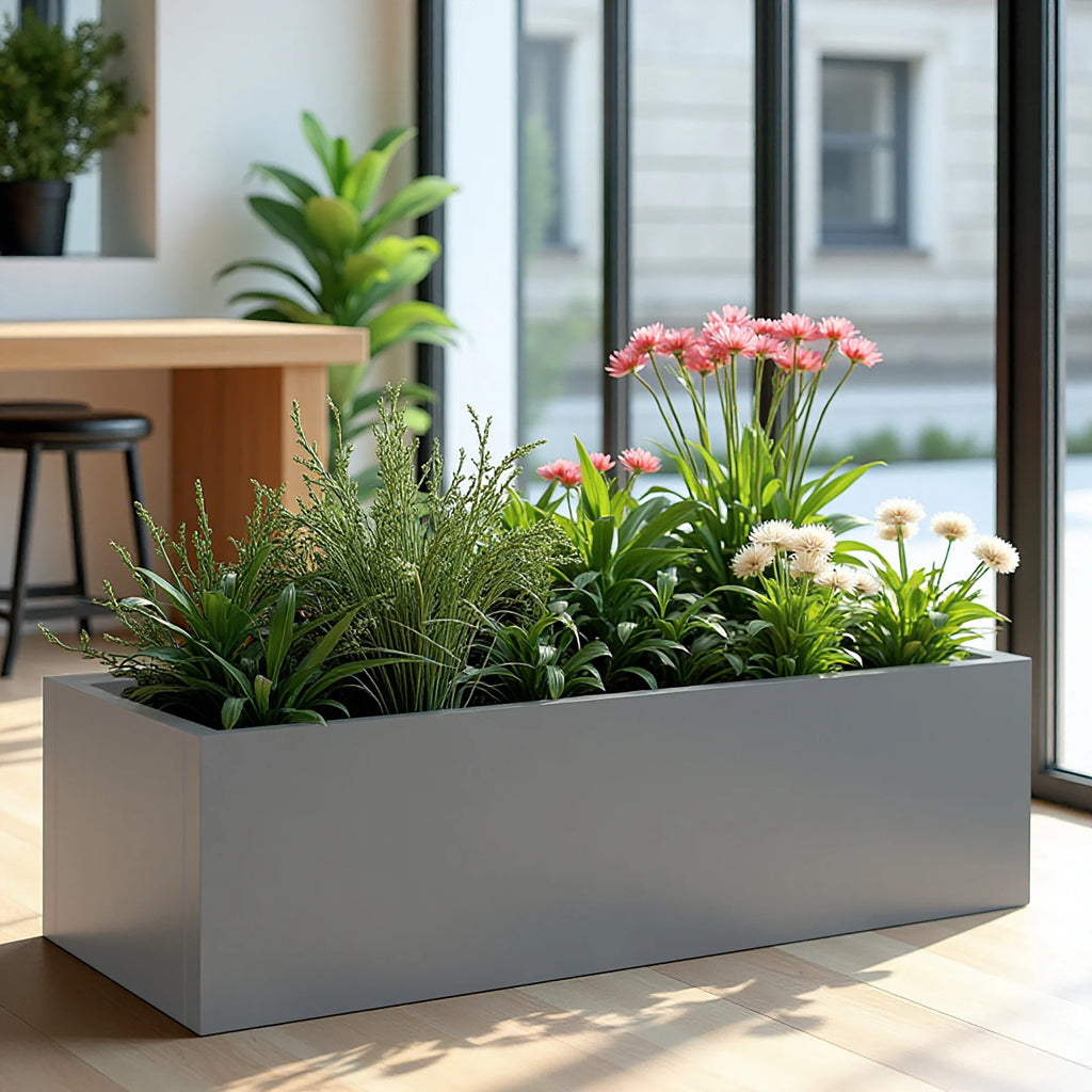 MAYEERTY 36*9*9" Gray Modern Large Rect Metal Planter Box with Drainage Hole for Outdoor Gardening & Balcony