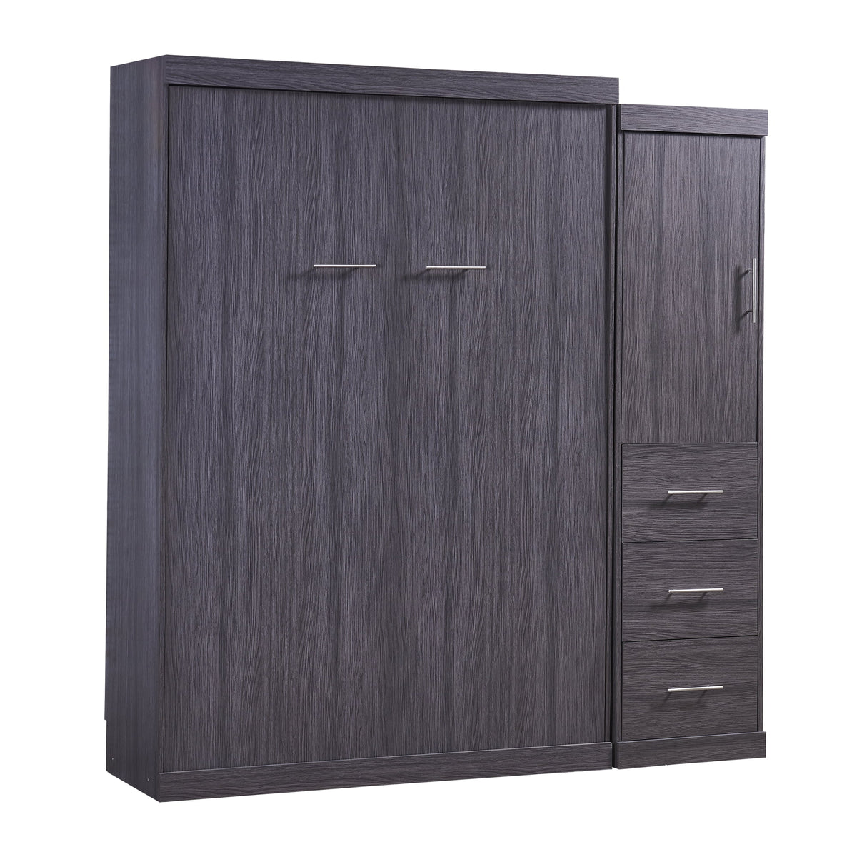 Euroco Wood Full Size Murphy Wall Bed with Wardrobe and Drawers for Living Room, Moveable Wardrobe and Drawers, Space-Saving & Easy Open and Close for Kids Teens Adults, Gray