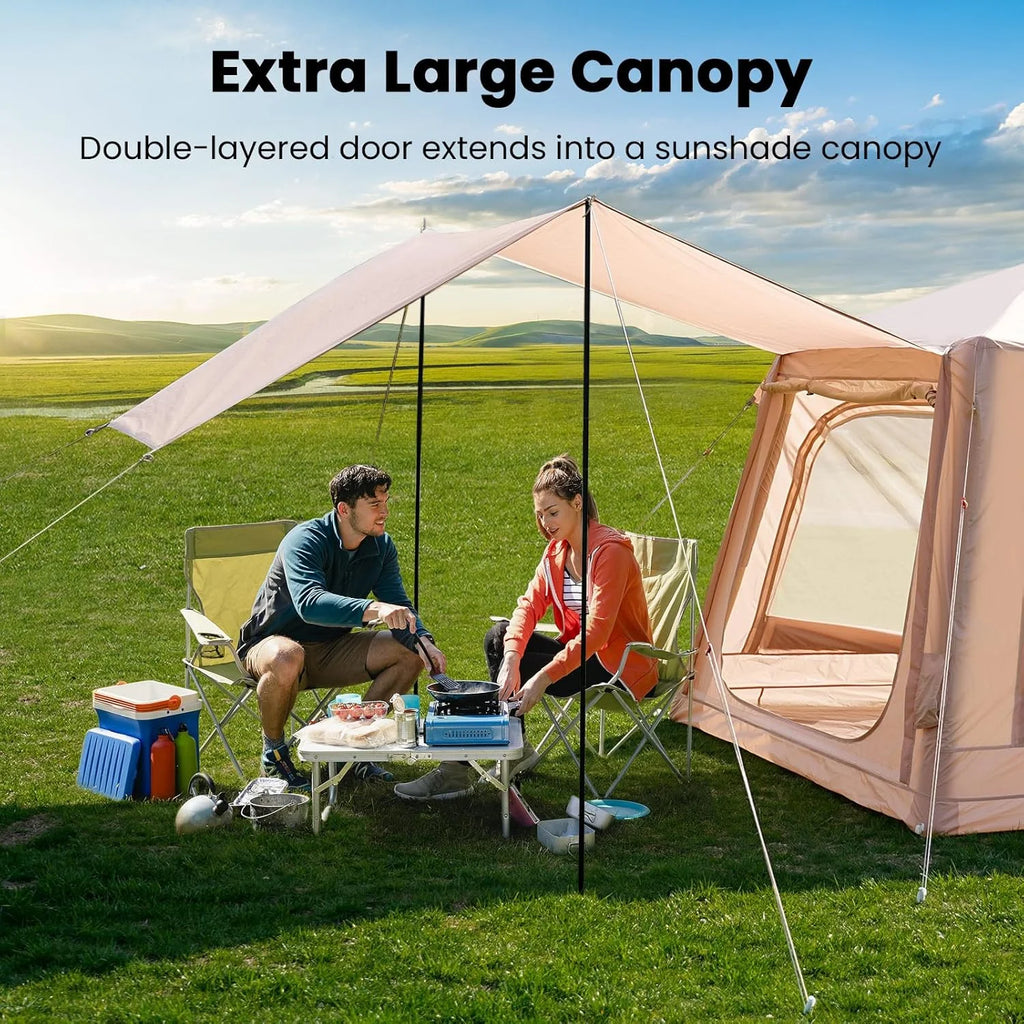 Inflatable Tents for Camping, Blow Up Tent with Canopy, Easy Setup Inflatable Camping Tent with Stove Jack, Waterproof Oxford Air Glamping Tents for Camping Adult 8-10 Person