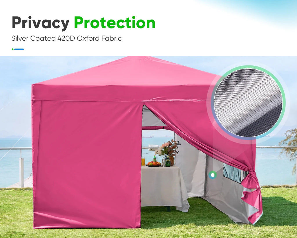 Quictent 8'x8' Pop up Canopy Tent with Sidewalls Instant Outdoor Gazebo Canopy Tent Shelter Enclosed Waterproof, with Wheeled Bag (Pink)