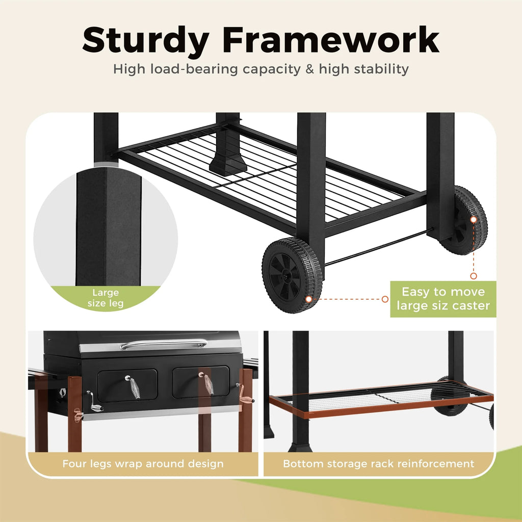 Extra Large Charcoal BBQ Grill with 794 sq. in. Cooking Area, Dual Lifting Charcoal Trays & Foldable Side Tables