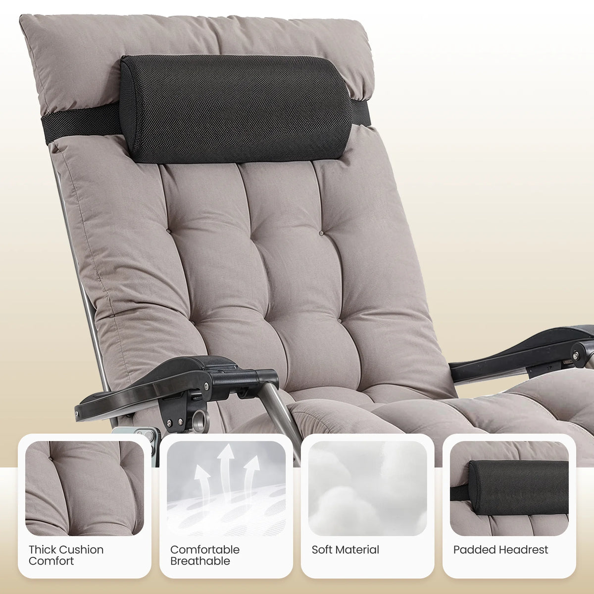 Naipo Zero Gravity Chair, Folding Adjustable Indoor Outdoor Foldable Padded Lounge Chair Reclining Lounge Chair with Removable Cushion, Headrest and Cup Holder, 353lbs