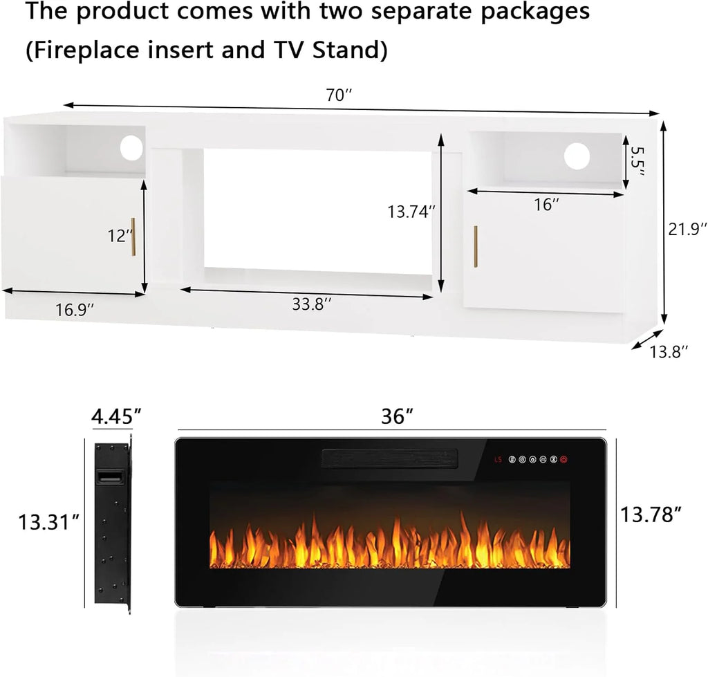 Waleaf Fireplace tv Stand with 36 inch Fireplace Up to 80" TVs,LED Light Entertainment Center and Storage