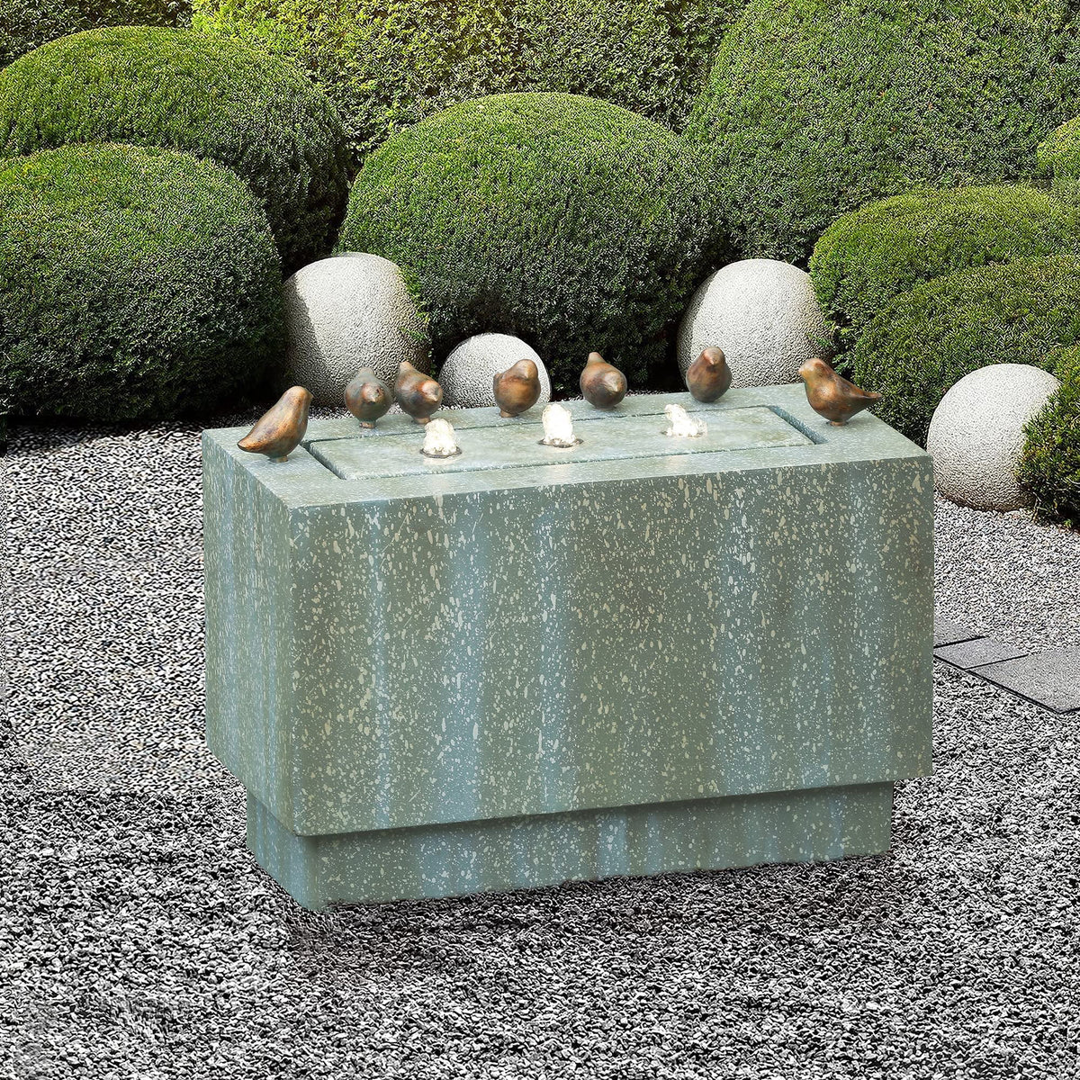 LuxenHome 24 Inch Outdoor Water Fountain, Resin Stone and Patina Rectangular Water Fountains Outdoor and Indoor with LED Lights