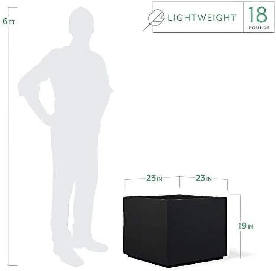 PolyStone Monterray Modern Outdoor/Indoor Square Planter, 23" L x 23" W x 19" H, Lightweight, Heavy Duty, Weather Resistant, Polymer Finish, Commercial Grade and Residential (Concrete Gray)