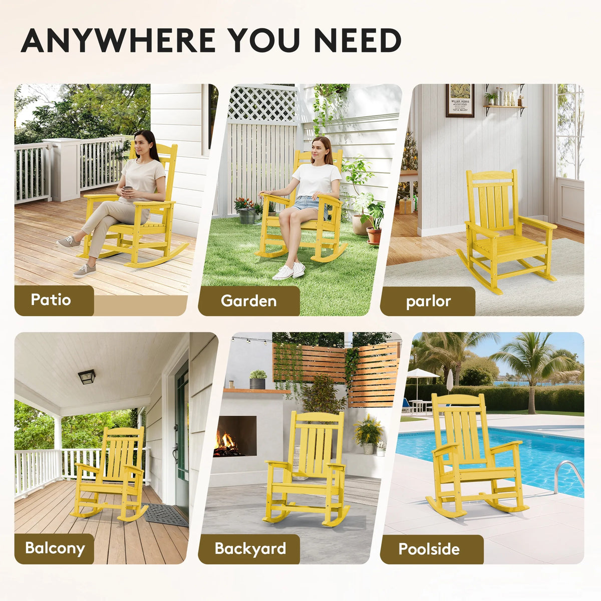 KINGYES Outdoor Rocking Chair Set of 2, HDPE Patio Rocking Chair, Heavy Duty Front Porch Rocker, Navy