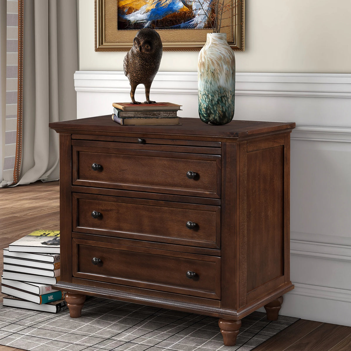 EUROCO 28 Larger Solid Wood 3-Drawer Side Table Nightstand, End Table with Pull out Tray for Bedroom, Living Room, Hallway, Entryway,White