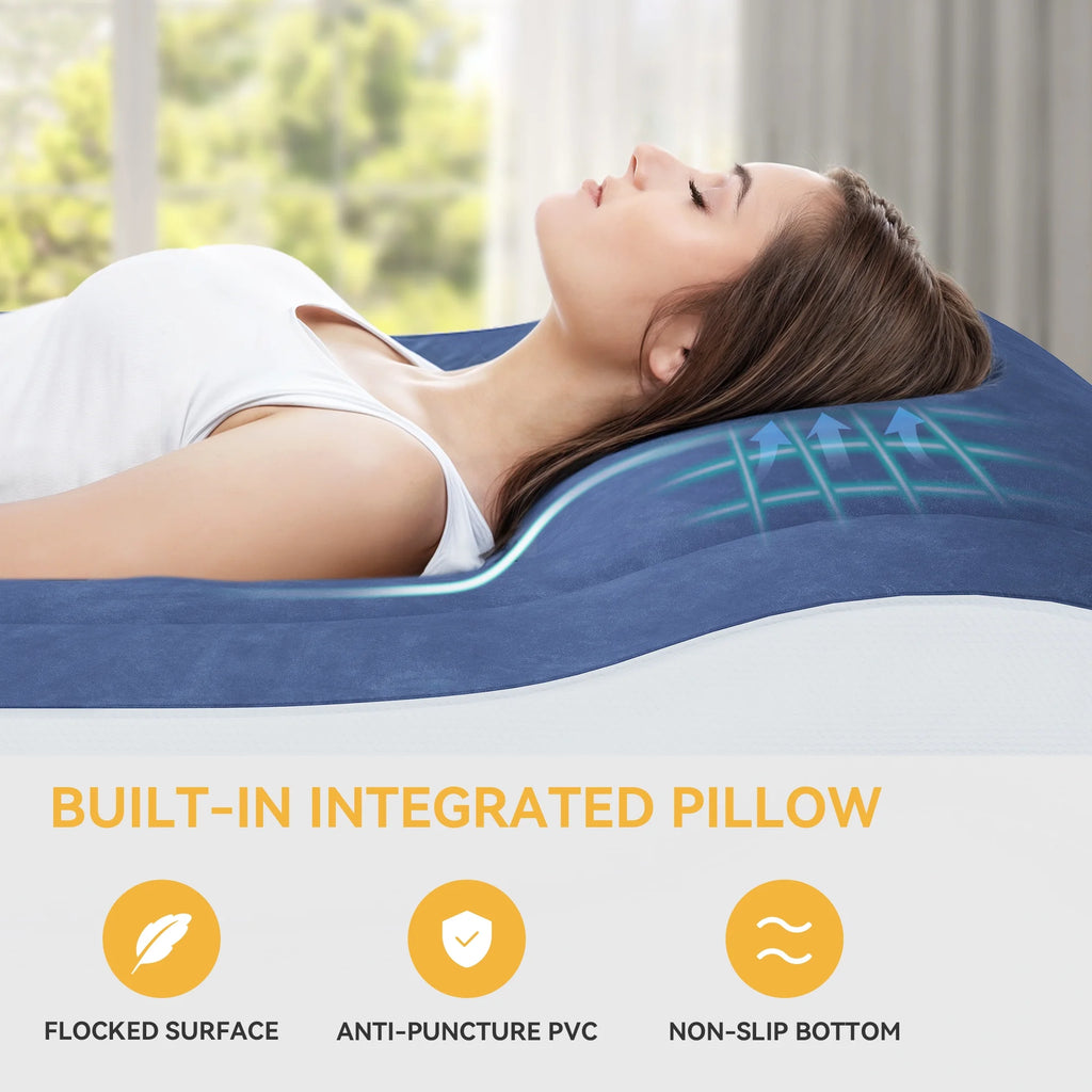 Dextrus Twin Air Mattress,Luxurious Velvet Surface, Unsurpassed Body Support, Ergonomic Design with Integrated Pillow, Emergency Repair Kit, and Rapid Inflation/Deflation