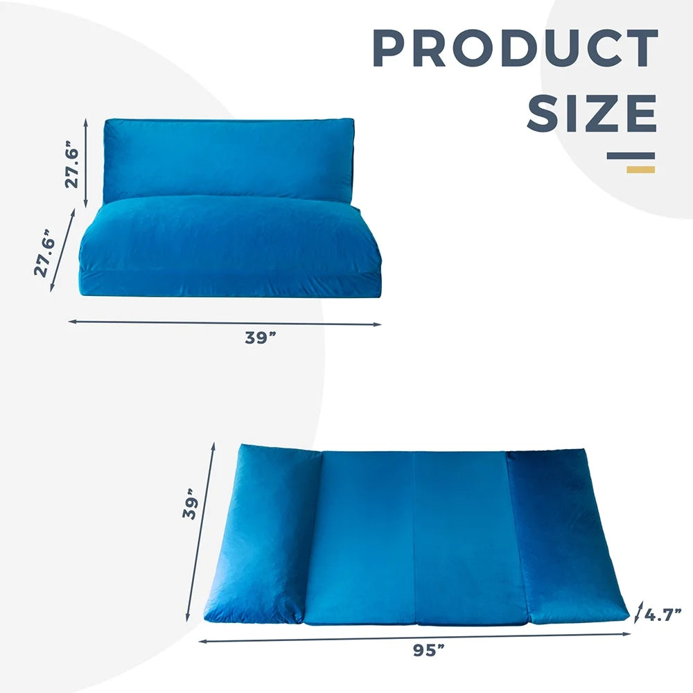 Folding Sofa Bed,Extra Thick and Long Fluffy 4 Position Convertible Flip Lounge Chair,Foam Filling Folding Matress Sofa Bean Bag with Washable Cover,Grey,39x95 Inch