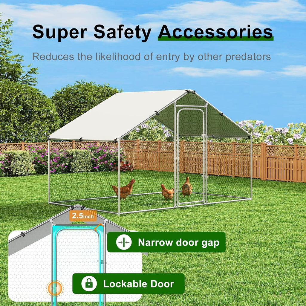 Large Metal Chicken Coop Walk-in Poultry Cage with Waterproof and UV-Resistant Cover Outdoor Chicken Run Hen Rabbit Duck House for Backyard Farm Use Spire Roof(10 W x 4.9 L x 6.4 H)