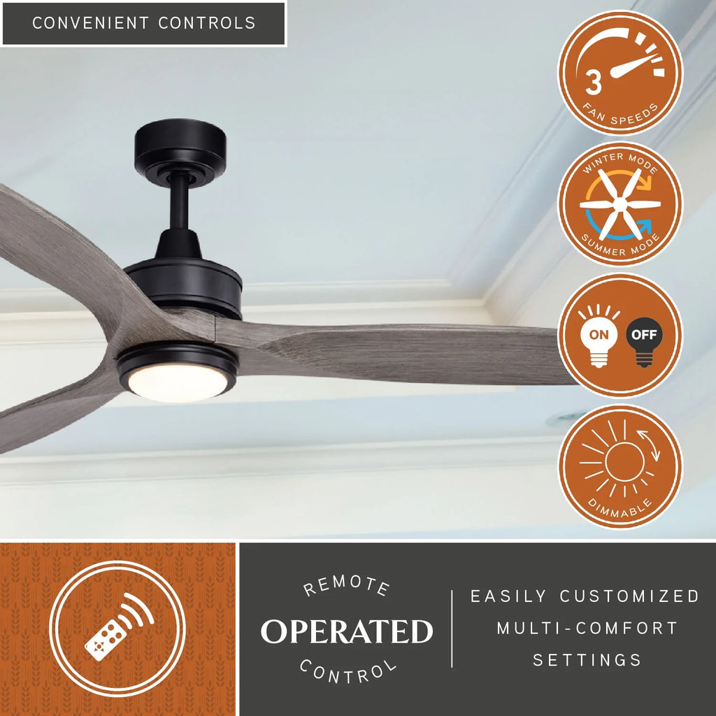 Vaxcel Curtiss Satin Brass Mid-Century Modern MCM Wood Propeller Ceiling Fan with LED Light Kit and Remote