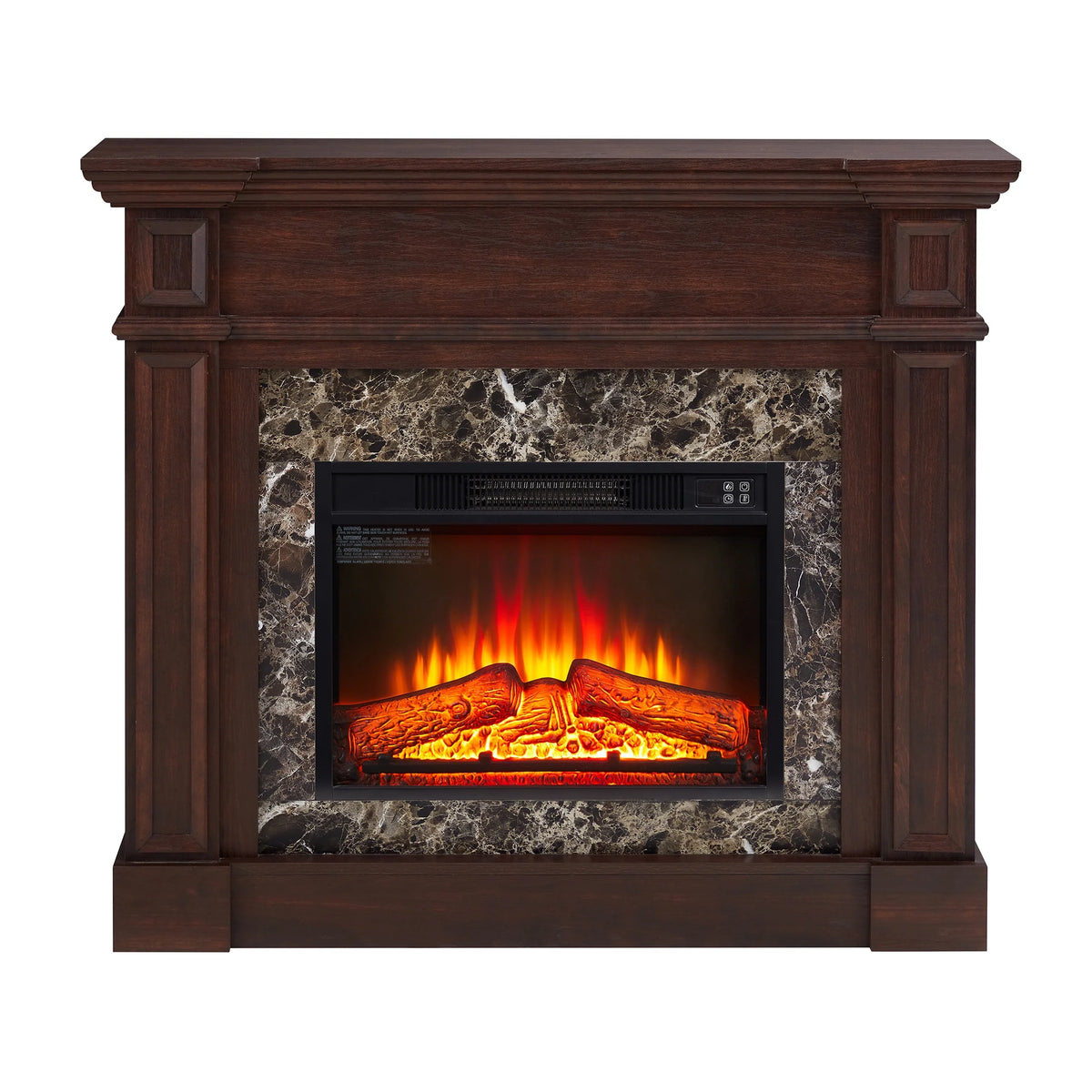 IMKHK Fireplace with Mantel, 46" Freestanding Electric Fireplace Heater with Stacked Stone Surround, TV Stand with Fireplace, Remote Control, Adjustable Flame Level for Living Room, 1400W, Brown