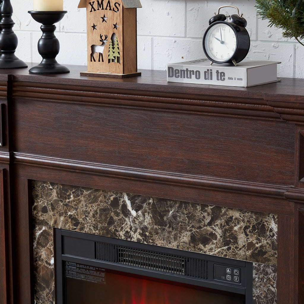 IMKHK Fireplace with Mantel, 46" Freestanding Electric Fireplace Heater with Stacked Stone Surround, TV Stand with Fireplace, Remote Control, Adjustable Flame Level for Living Room, 1400W, Brown
