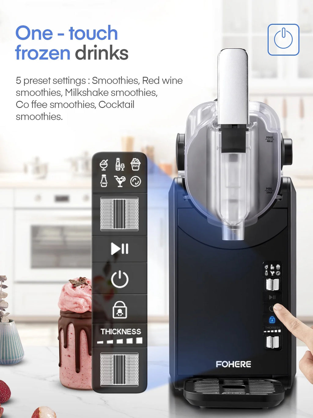 5-in-1 Slushie Machine, No Ice Needed, 15 Min Slushy Machine for Home with Self-Cleaning, Professional Frozen Drink Maker, 5 Preset Programs, Frozen Margaritas, Frapps, Milkshakes, and More, FOHERE