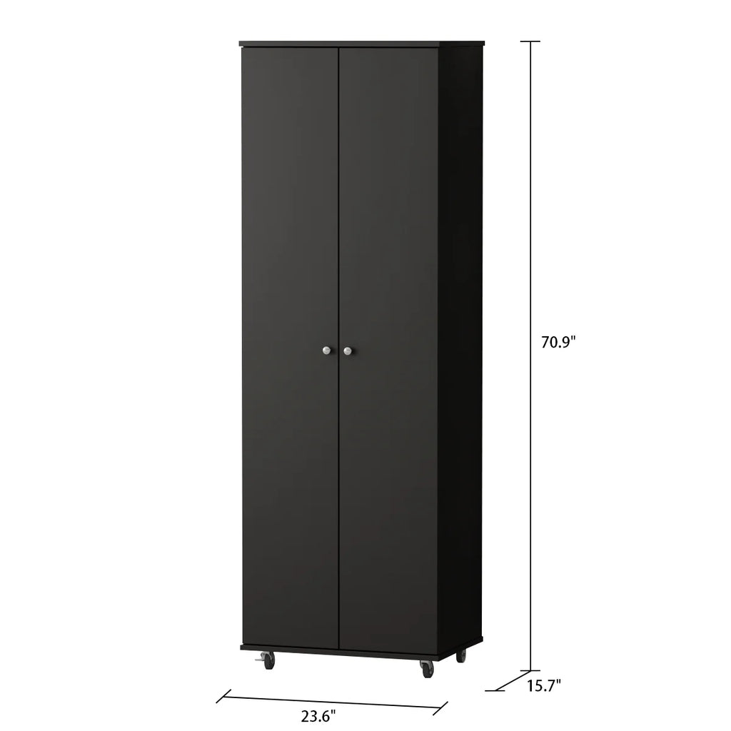 KULAGAGA 2-Door Tall Shoes Storage Cabinet with Wheels, Modern 8-Tier Wood Shoe Rack Storage Organizer for Entryway Hallway Blcak