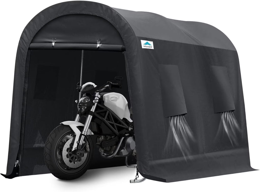ADVANCE OUTDOOR 10x15 ft Shelter Storage Shed Steel Metal Round Roof Anti-Snow Portable Garage Carport for Motorcycle, Boat, or Garden Tools with 2 Roll up Doors & Vents, Gray