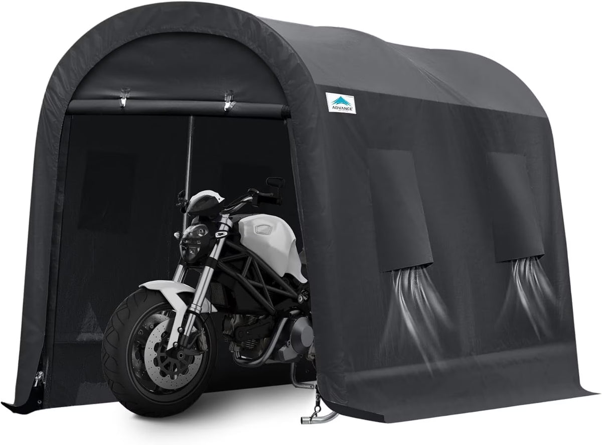 ADVANCE OUTDOOR 10x15 ft Shelter Storage Shed Steel Metal Round Roof Anti-Snow Portable Garage Carport for Motorcycle, Boat, or Garden Tools with 2 Roll up Doors & Vents, Gray