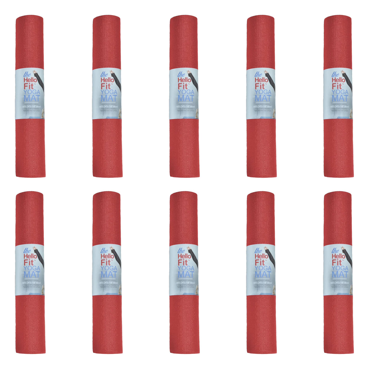 Hello Fit Bulk Yoga Mats, 10-Pack – 68" x 24", 4mm Thick, Non-Slip & Non-Toxic – Ideal for Schools, Studios & Gyms, Assorted
