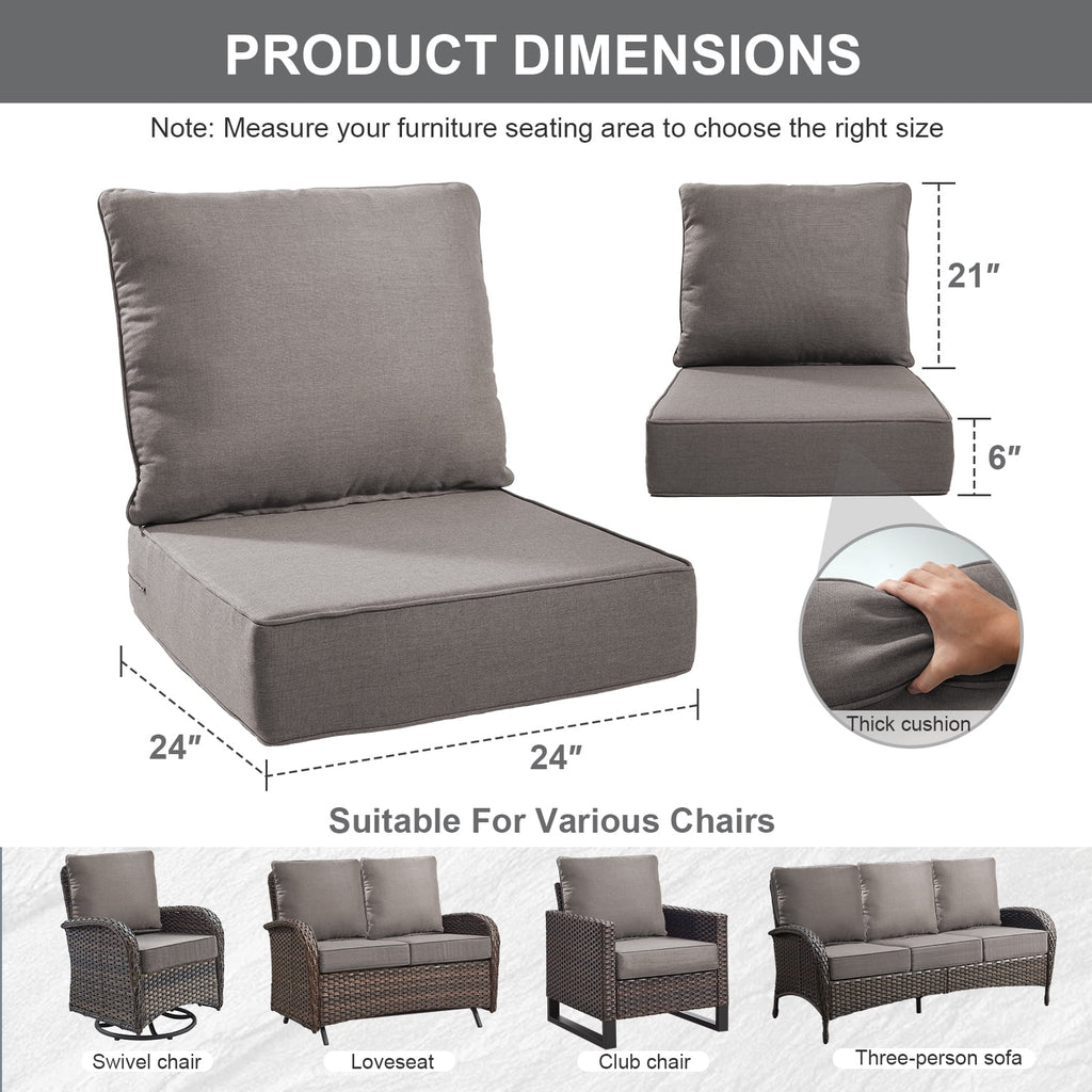 Bellefurn Outdoor Deep Seat Cushion 24 X 24 X 6 inch for Patio Furniture,Outdoor Chair Cushions Waterproof & Fade Resistant Patio Furniture Cushions for Wicker Chair, Sofa, Couch