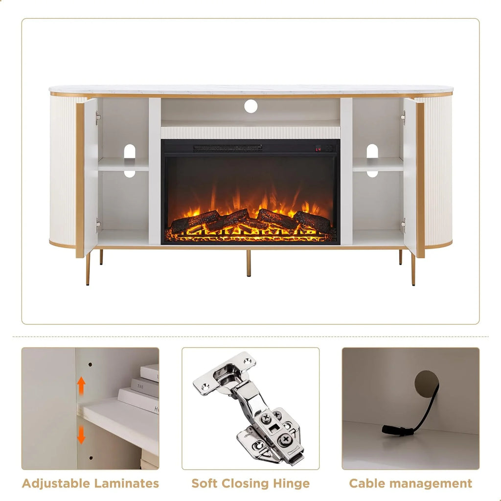 OKD Luxury Fireplace TV Stand for TVs Up to 80 inches, 70" Modern Fluted Entertainment Center with Electric Fireplace, Media Console TV Stand for Living Room,Natural Oak