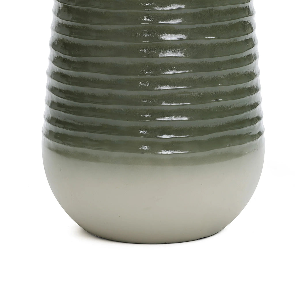 LuxenHome 20" Resin Lighted Garden Bubbling Water Fountain with Emerald Ribbed Top and Ivory Bottom