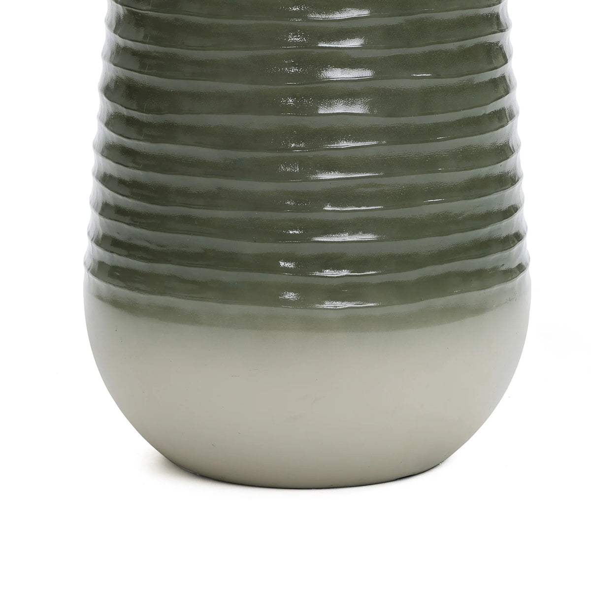 LuxenHome 20" Resin Lighted Garden Bubbling Water Fountain with Emerald Ribbed Top and Ivory Bottom