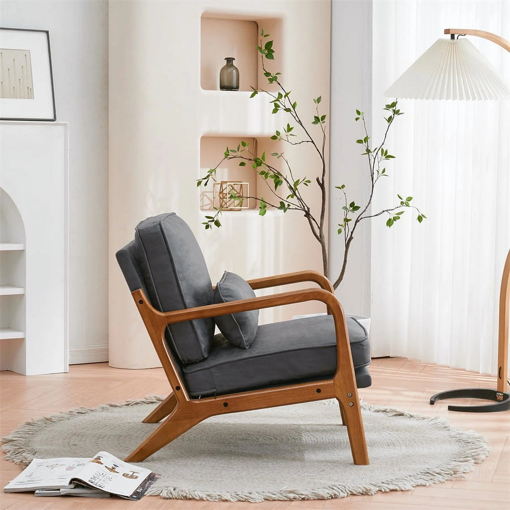 Modern Accent Chair, Upholstered Armchair with Wood Frame, Bronzing Cloth Single Sofa Chair with Lumbar Pillow for Living Room Bedroom Apartment, Orange