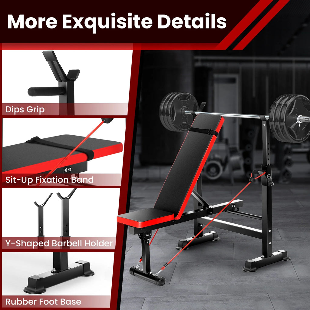 VIBESPARK Adjustable Weight Bench 600lbs 5-in-1 Foldable Workout Bench Set with Barbell Rack Leg Developer Preacher Curl Rack Dumbbell Fly Attachment, Multi-Function Strength Training Bench Press