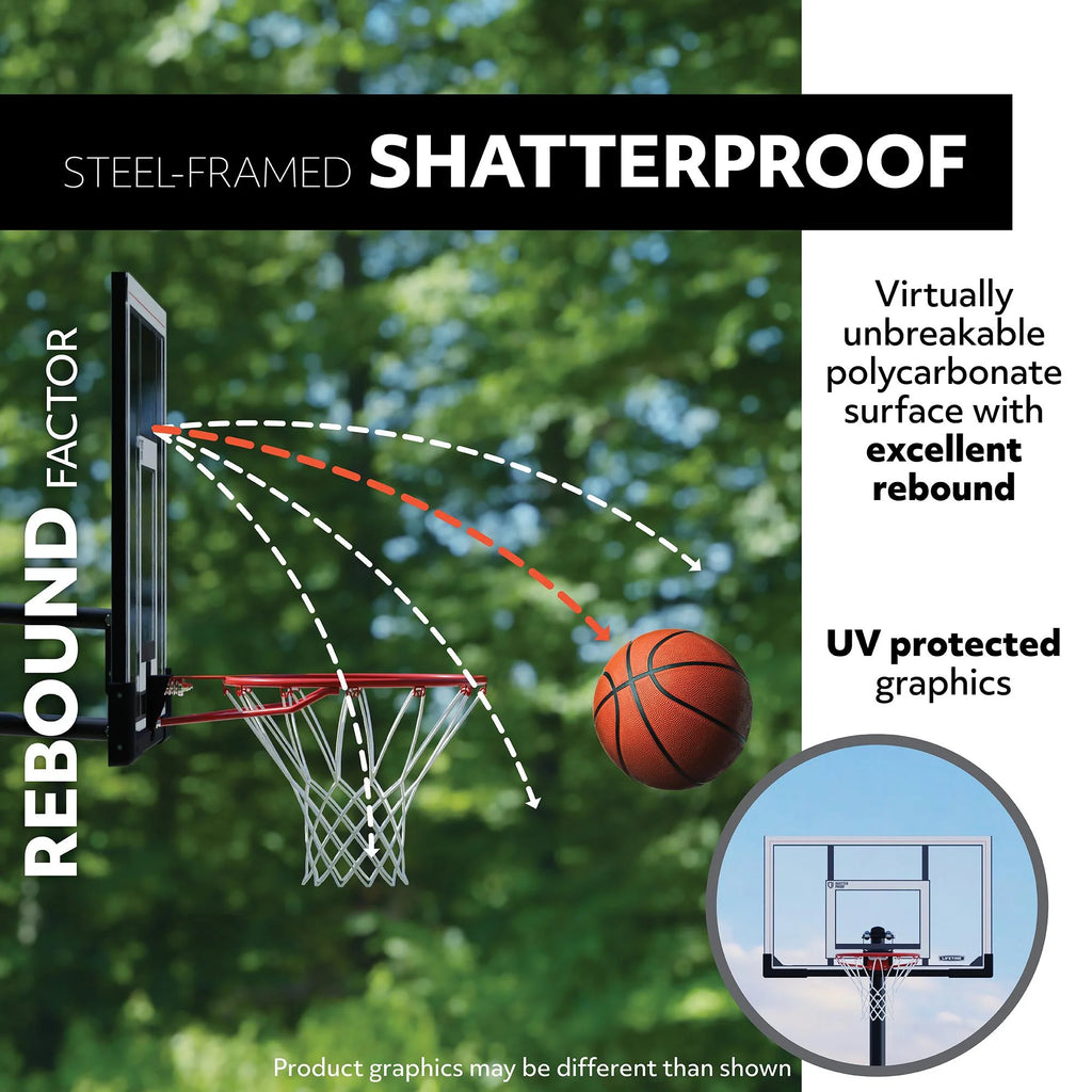 Lifetime 7.5ft. - 10ft. Adjustable Height 54 inch Steel-Framed Shatterproof Outdoor Portable Basketball System (90631)