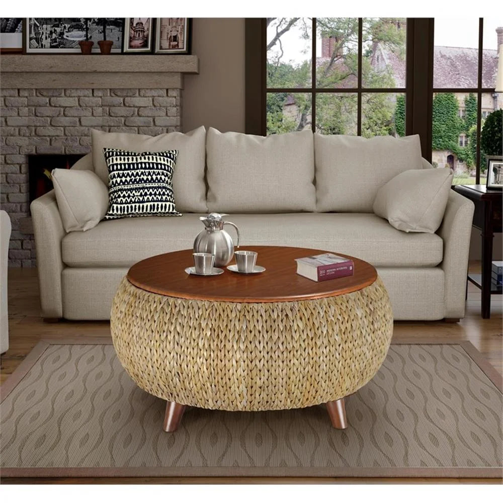 Gallerie Decor Bali Breeze Round Transitional Wood Coffee Table in Silver