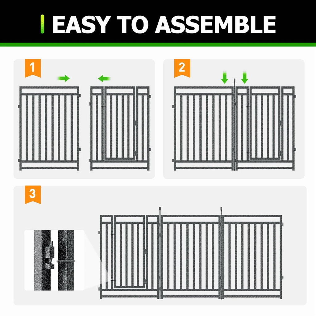 Petorldog Decorative Garden Fence, 36ft x 40in, 14 Panels + 2 Gates, No Dig Metal Dog Fence for Yard | Black-Silver