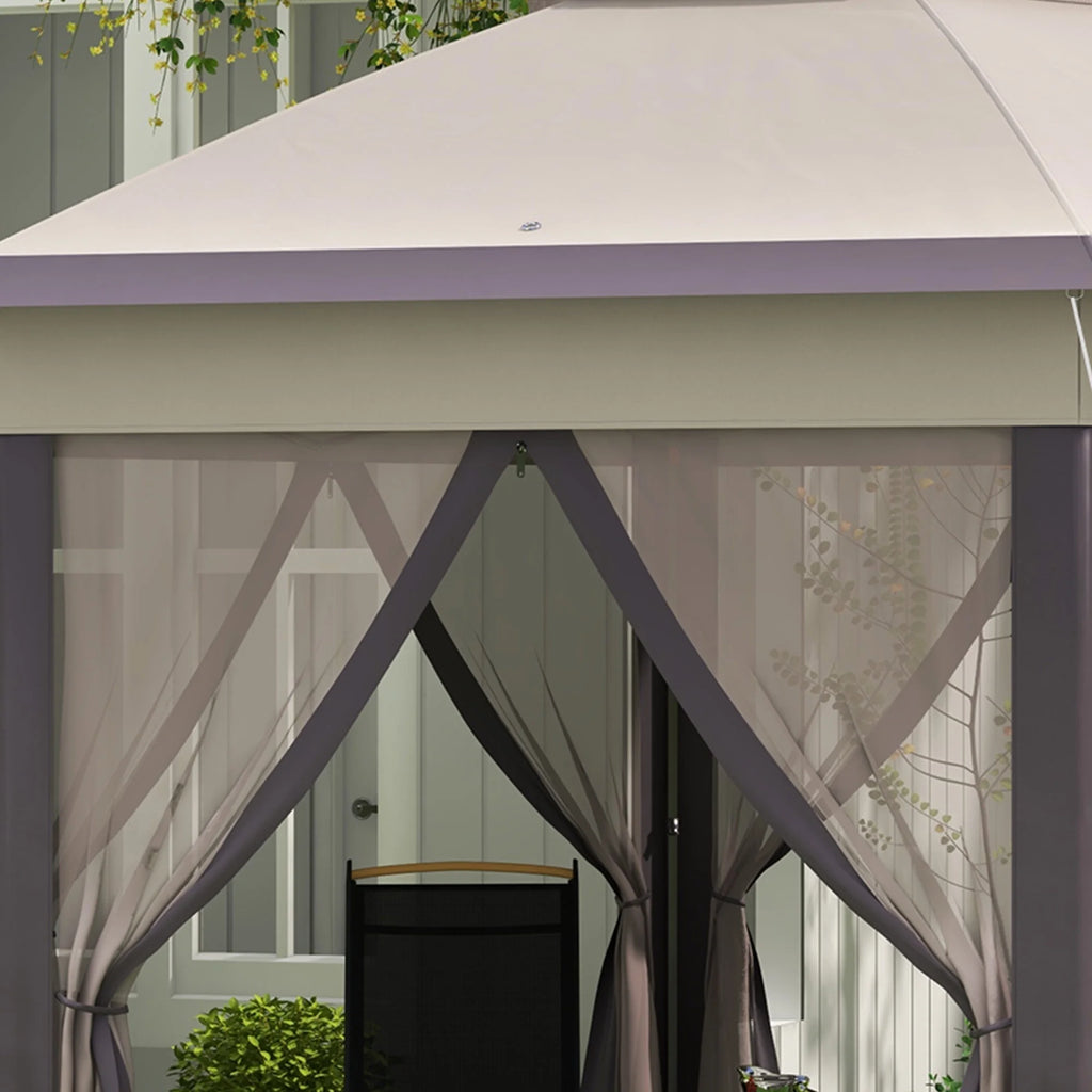 Outsunny 13' x 13' Pop Up Gazebo Hexagonal Canopy with 6 Zippered Mesh Netting, 2-Tier Roof Event Tent with Steel Frame for Patio Backyard, Gray