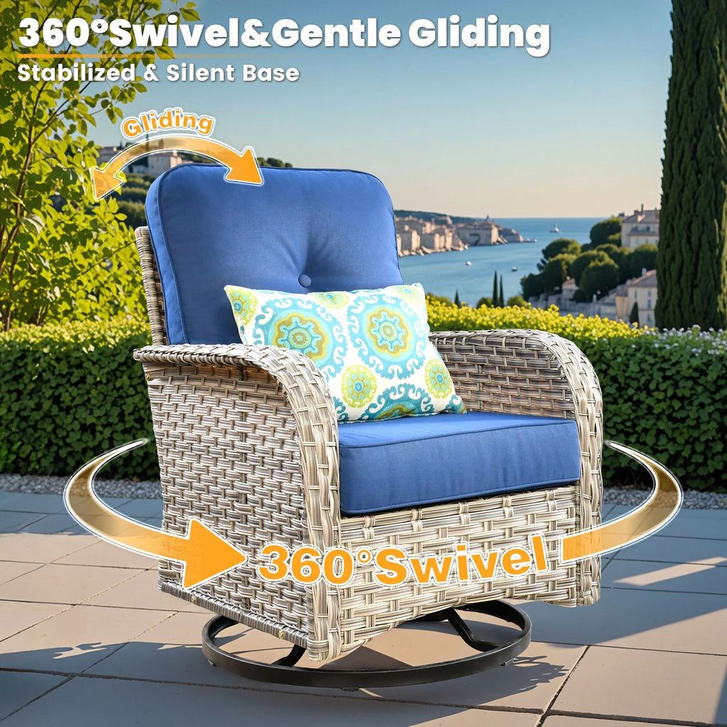 Vcatnet Outdoor Patio Furniture Sets 10 Pieces Sectional Sofa Wicker Conversation Set with Swivel Glider Chairs and Solar Powered Coffee Table for Porch,Backyard,Gray