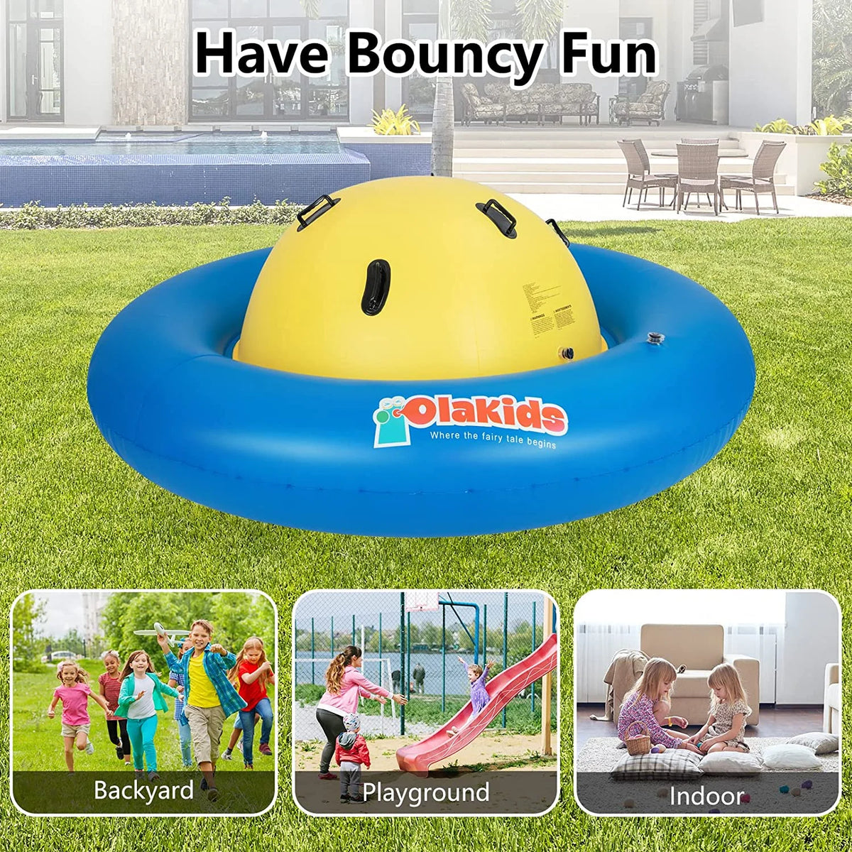 OLAKIDS 8FT Inflatable Dome Rocker Bouncer, Outdoor Kids Giant Roll and Play Seesaw Rocker with 6 Secure Handles, Max Weight 250 LBS, Toddlers Climbing Toy Backyard Play Center Equipment