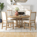 5 Piece Round Dining Table Set, Dining Room Set with Extendable Table and 4 Upholstered Chairs, Wood Dining Table Set for 4, Farmhouse Dining Table Set for Kitchen Dining Room Dorm Apartment, Brown