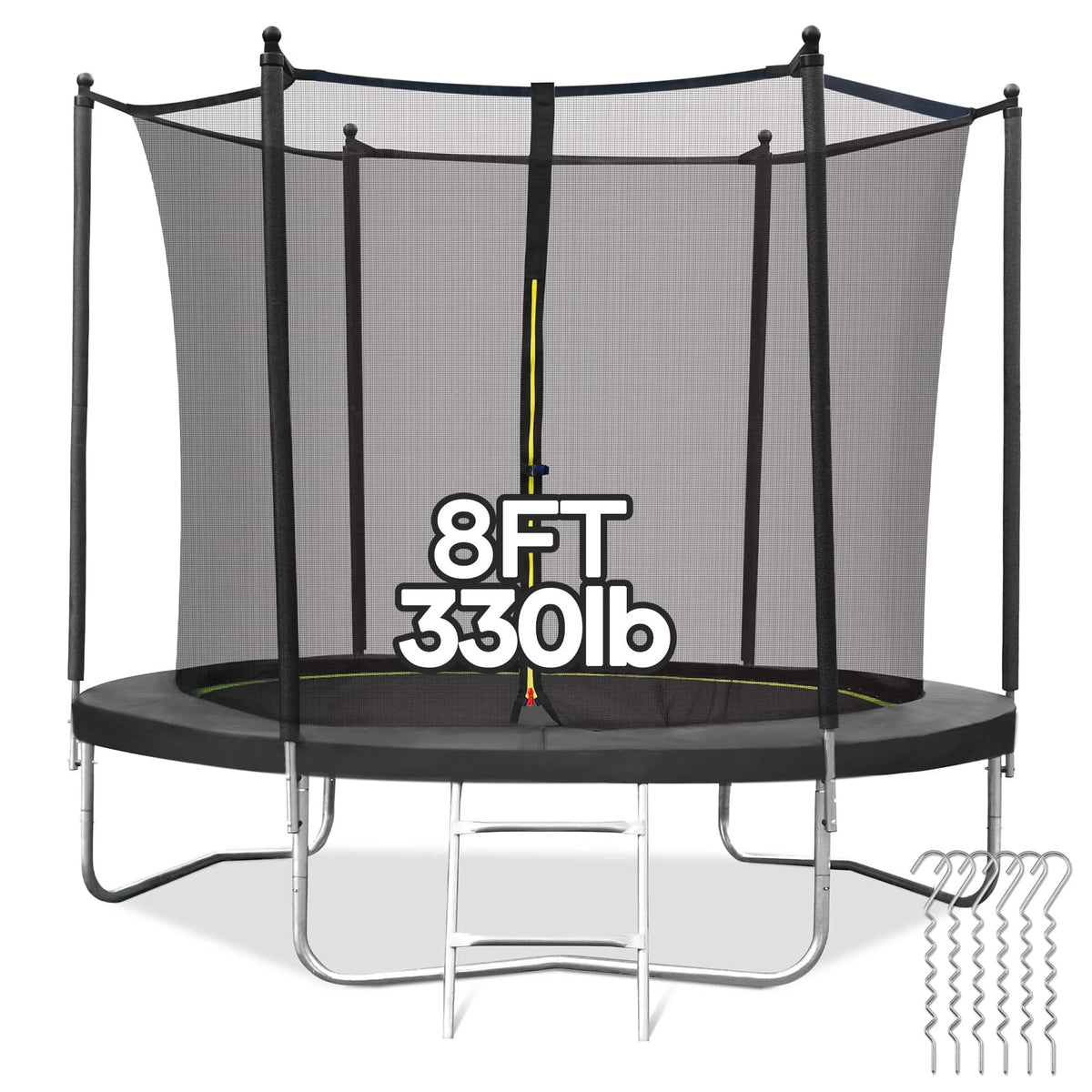 MARNUR 8 FT Trampoline for Kids Max Weight 330 LBS with Ladder, Safety Enclosure, Wind Stakes for Backyards Outdoor
