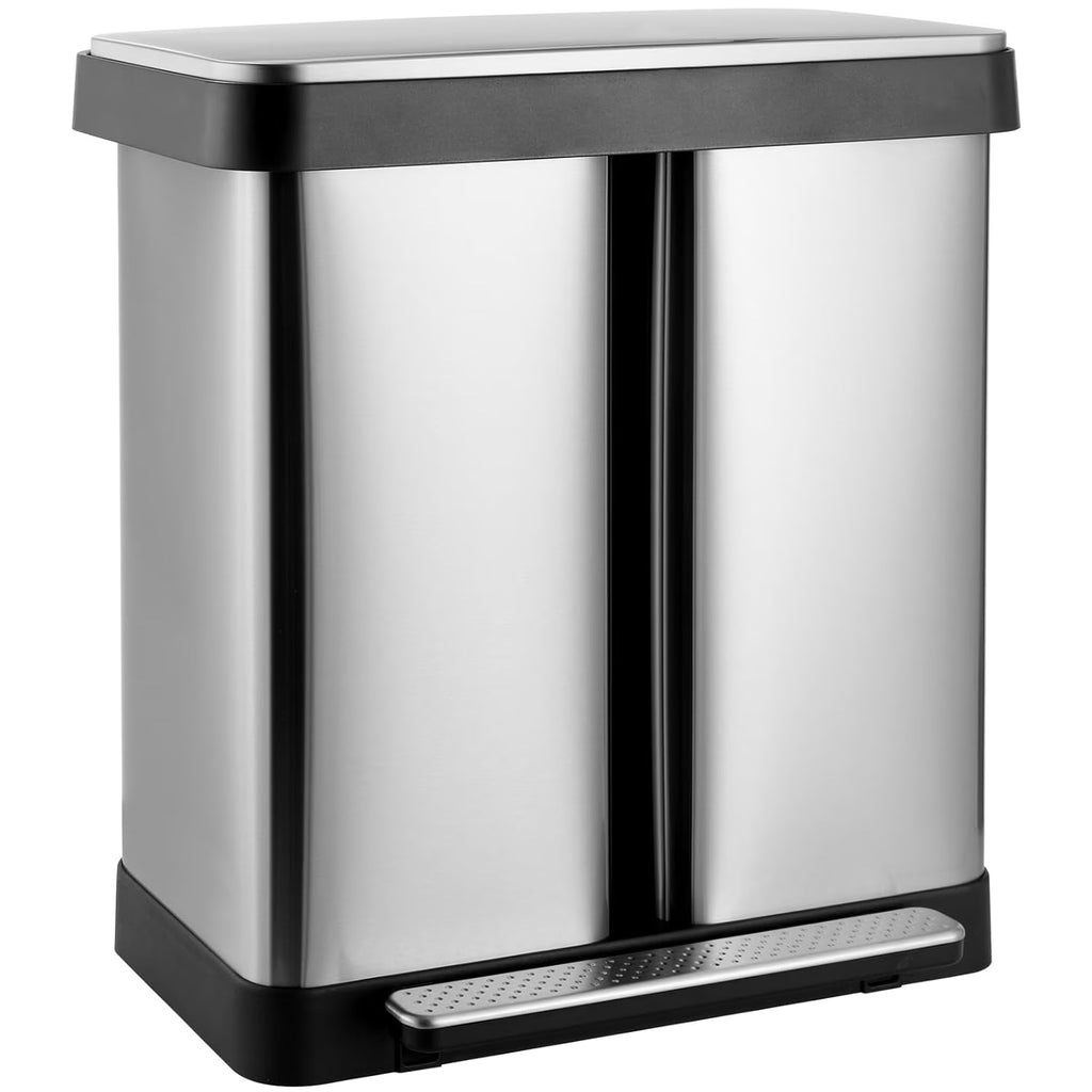 Arlopu 16 Gallon / 60L Dual Trash Can, Stainless Steel Kitchen Garbage Can with Soft-Close Lid, Home Office Classified Recycle Bin