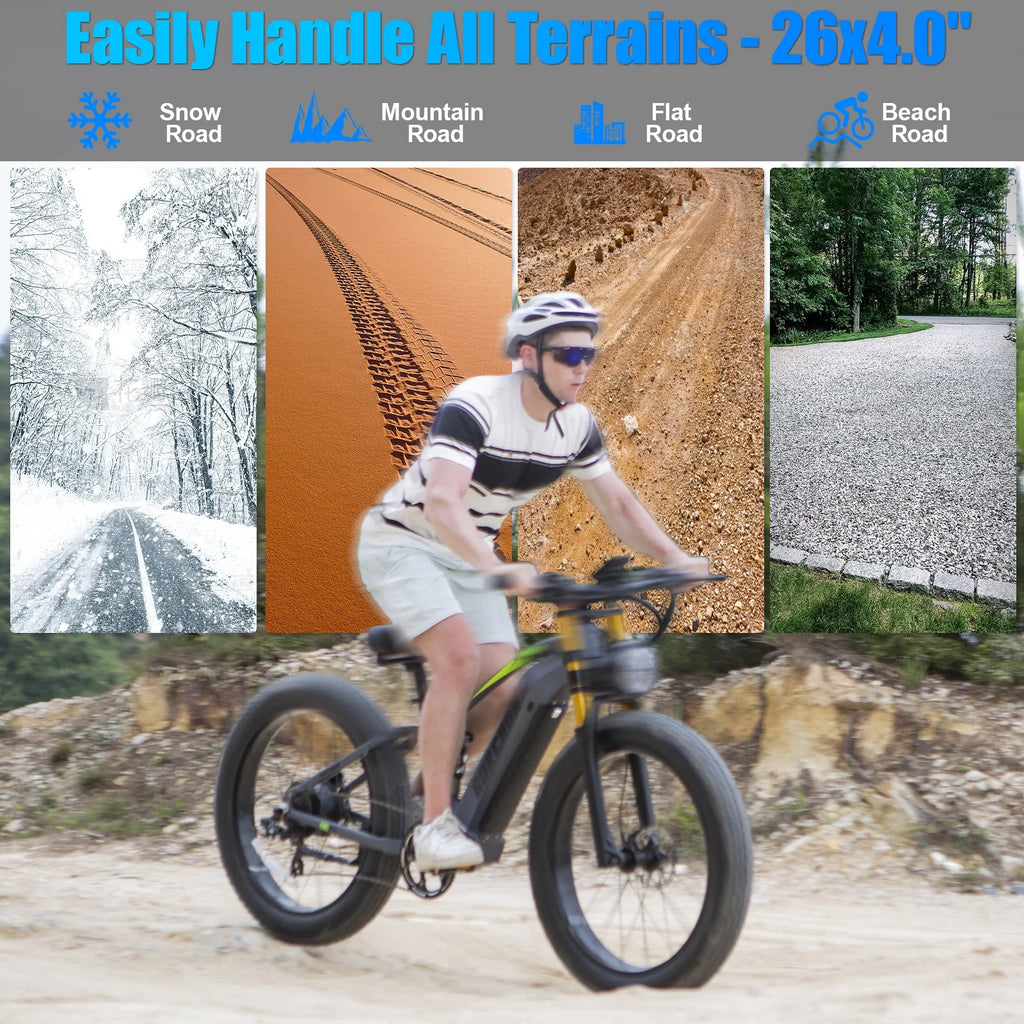 Electric Bike for Adults 26'', 1000W E-Mountain Bike 48V 30/20Ah UL2849 Removable Battery,Fat Tire Ebike up to 30MPH Off Road Beach Snow Electric Bicycles Full Suspension & Dual Hydraulic Disc Brakes