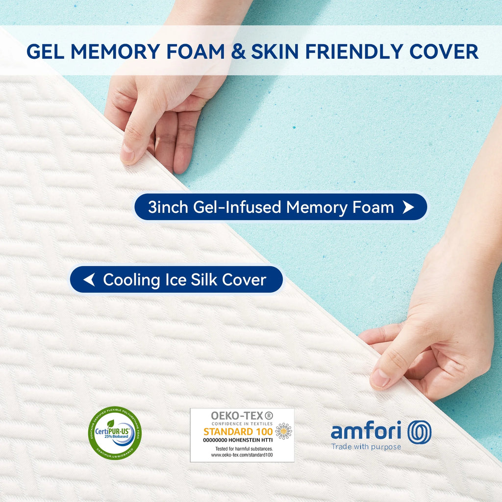 3 Inch Memory Foam Mattress Topper Queen Size Breathable Gel Memory Foam Cooling Mattress Topper Mattress Pad Cover for Back Pain Bed Topper with Washable Cover